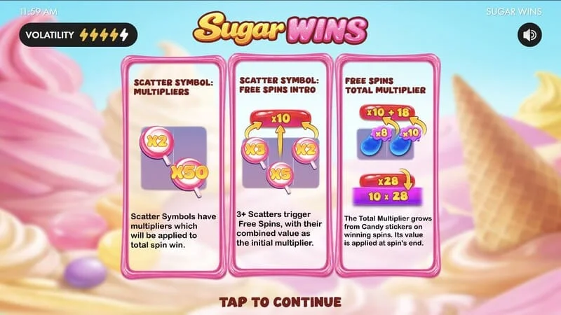 Sugar Wins - slot ana menüsü